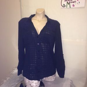 Sheer button up top w/ lace & windowpane pattern